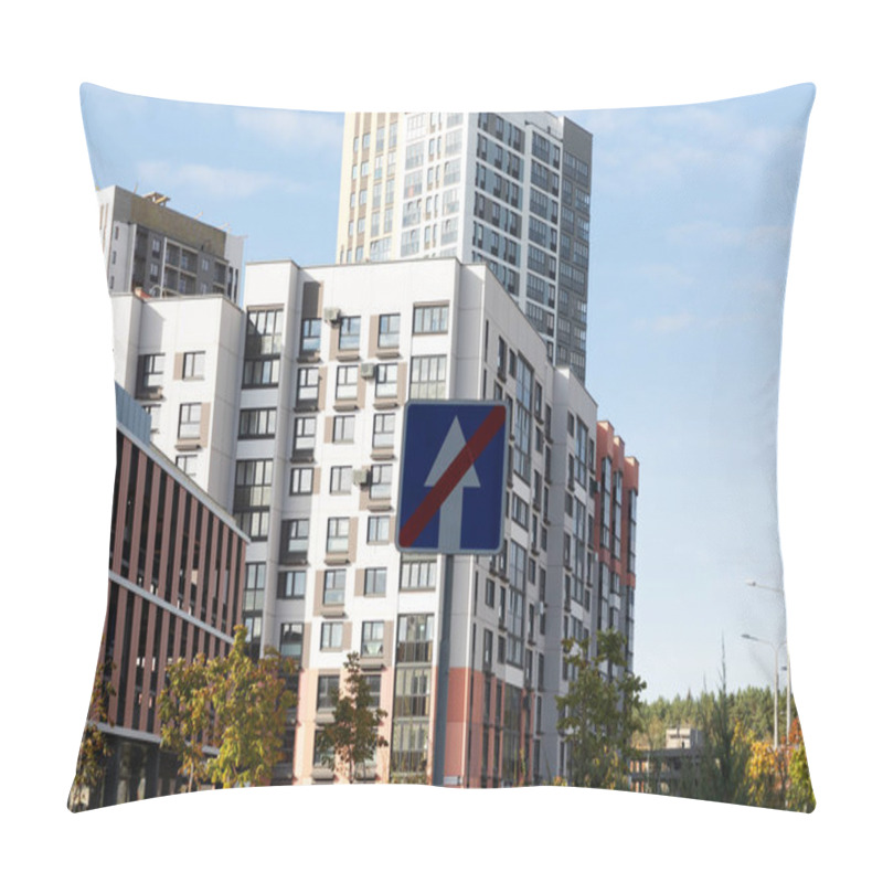 Personality  The View Showcases Contemporary High-rise Apartment Buildings In A Residential Area, Highlighting Urban Living With Nearby Signage And Landscaping In Full Daylight. Pillow Covers