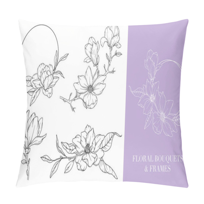 Personality  Magnolia Line Drawing. Floral Frames And Bouquets. Floral Line Art. Fine Line Magnolia Frames Hand Drawn Illustration. Hand Drawn Outline Magnolias. Botanical Coloring Page. Magnolia Isolated Pillow Covers