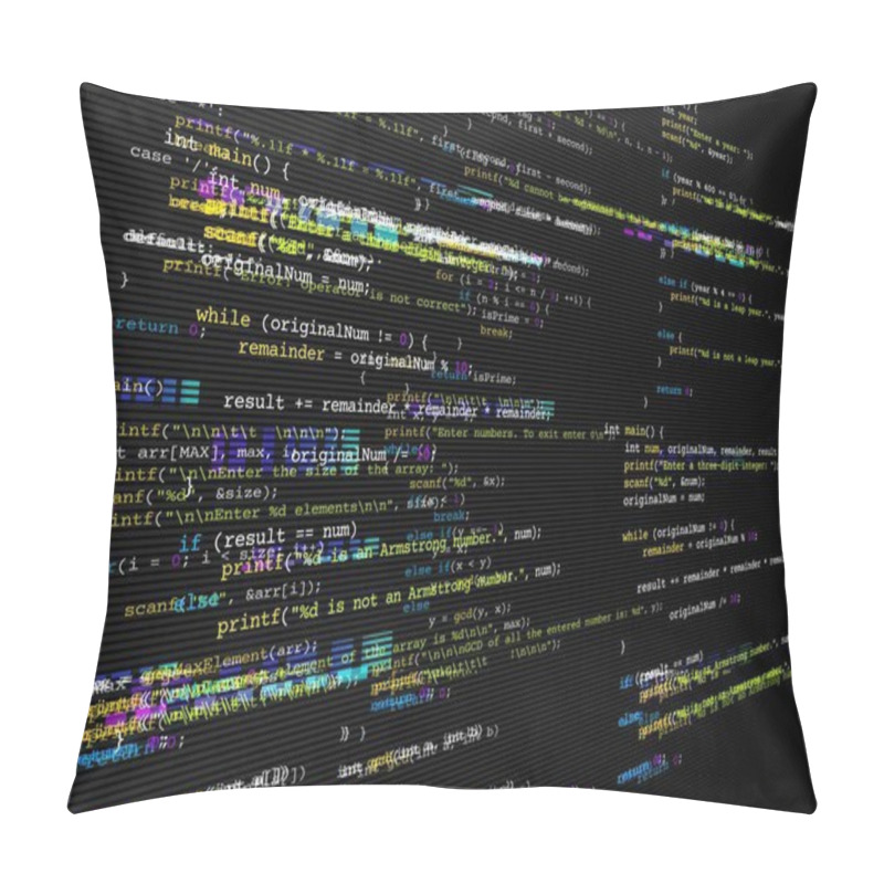 Personality  Program Code Glitch Background, Computer Bug Or Software Development Problem. Vector Backdrop With Distorted Program Code Line, Screen Pixels Color Noise. System Error, Hardware Fail Or Hackers Attack Pillow Covers