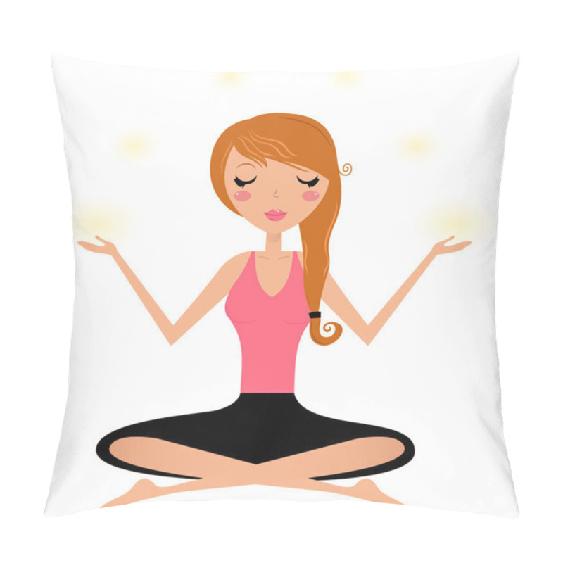 Personality  Cute Woman Doing Yoga Asana Isolated On White Pillow Covers