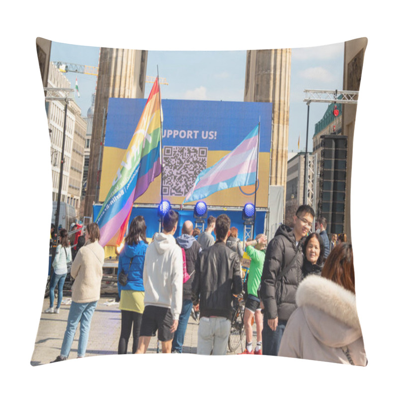 Personality  Berlin, Germany - 03/27/2022: Protest Against Russian Invasion Of Ukraine Against War Near Brandenburg Gate Pillow Covers