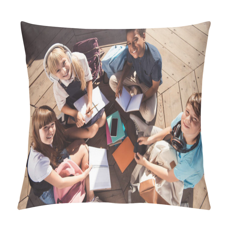 Personality  Multiethnic Teenagers Studying Together Pillow Covers