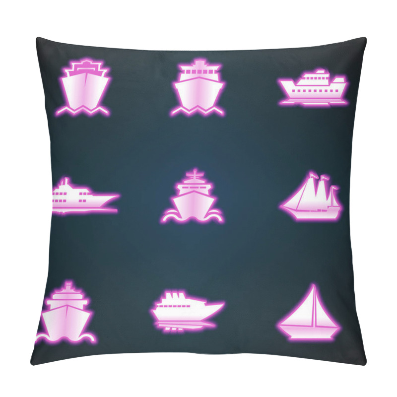 Personality  Ships, Boats, Cargo, Logistics, Transportation And Shipping Icons,glowing Neon Ui Ux Icon. Glowing Sign Logo Vector Pillow Covers