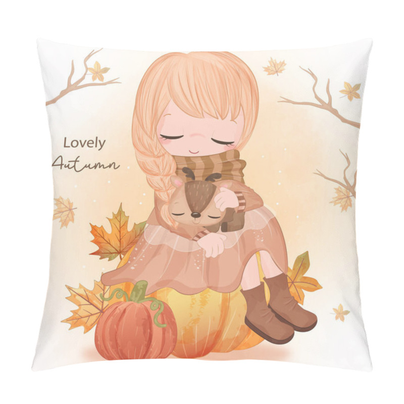 Personality  Autumn Series Little Girl Illustration Pillow Covers