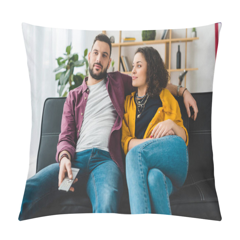 Personality  Woman Looking At Boyfriend While He Holding Remote Controller Pillow Covers