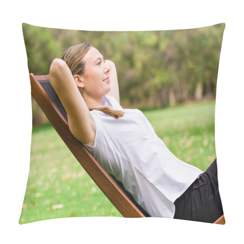 Personality  Young Businesswoman Relaxing During Her Break In Park Pillow Covers