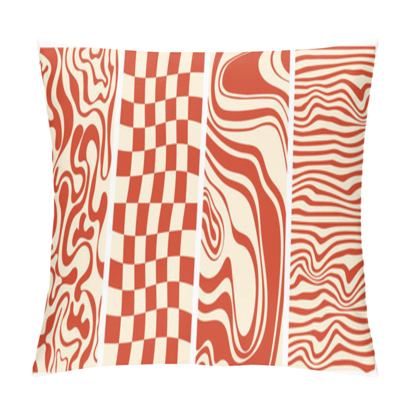 Personality  Groovy Hippie 70s Vector Backgrounds Set. Chessboard And Twisted Patterns. Backgrounds In Trendy Retro Trippy Style.Twisted And Distorted Vector Texture In Trendy Retro Psychedelic Style Pillow Covers