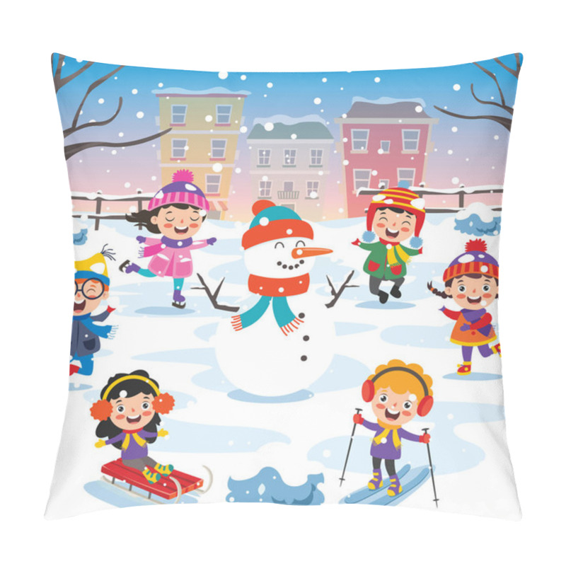 Personality  Funny Kids Playing At Winter Pillow Covers