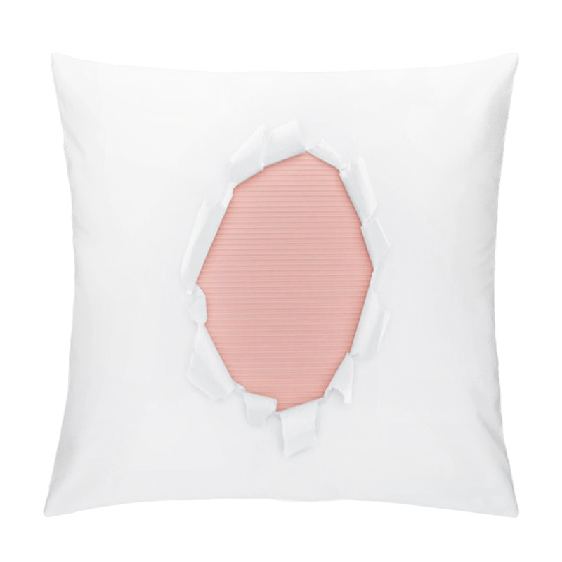 Personality  Ripped Hole In White Textured Paper On Red Striped Background  Pillow Covers