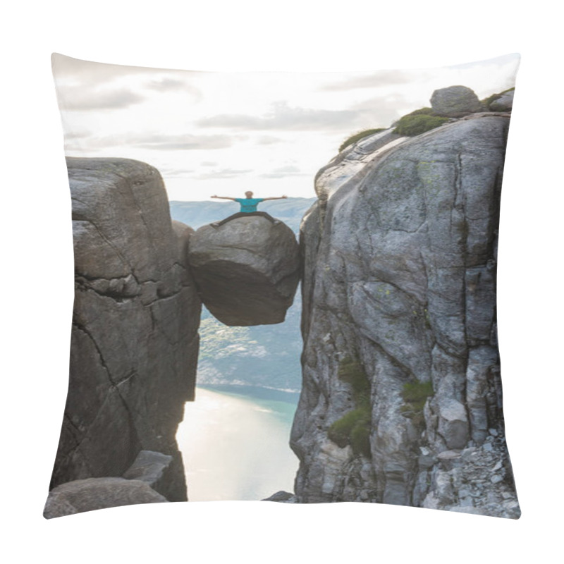 Personality  Woman On Kjeragbolten Travel In Norway Pillow Covers