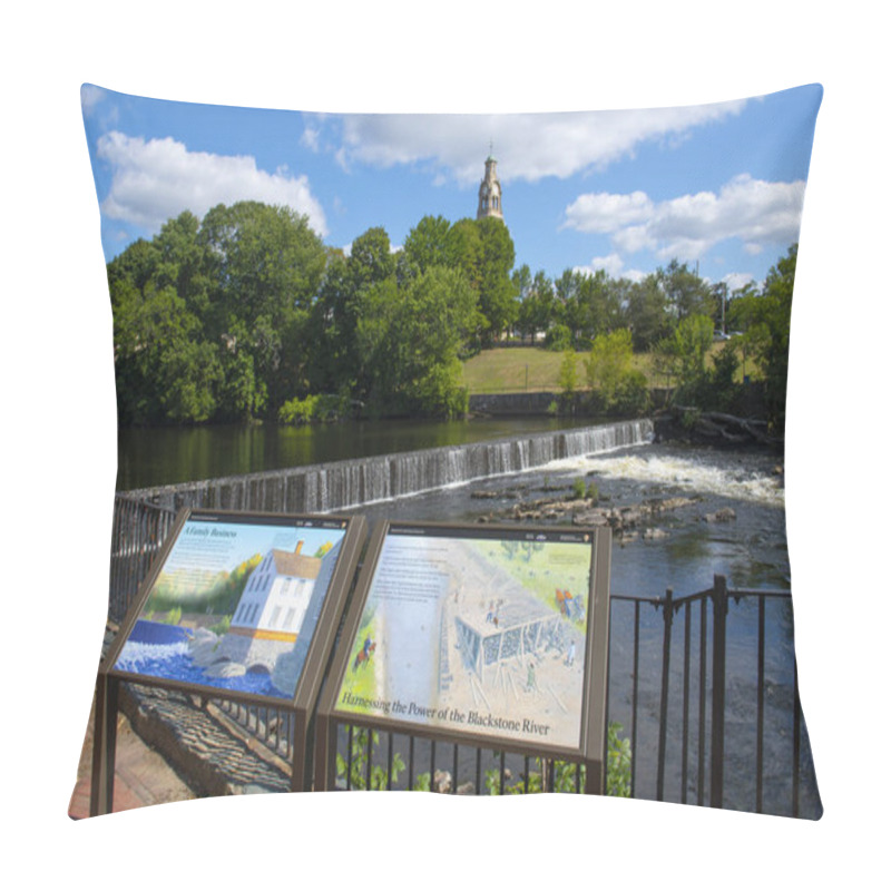 Personality  Introduction Sign In Old Slater Mill National Historic Landmark On Roosevelt Avenue In Downtown Pawtucket, Rhode Island RI, USA. Pillow Covers