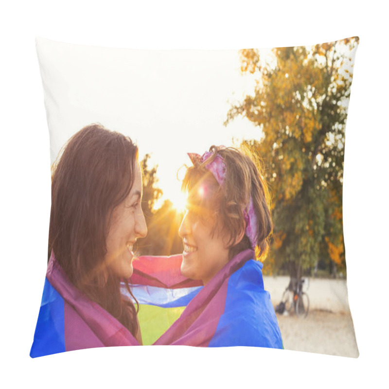 Personality  Lesbian Couple On The Beach, Portrait Of Two Girls, Lgbt Community, Relationship Of Two Women, Lovers, Smiling Girls Pillow Covers