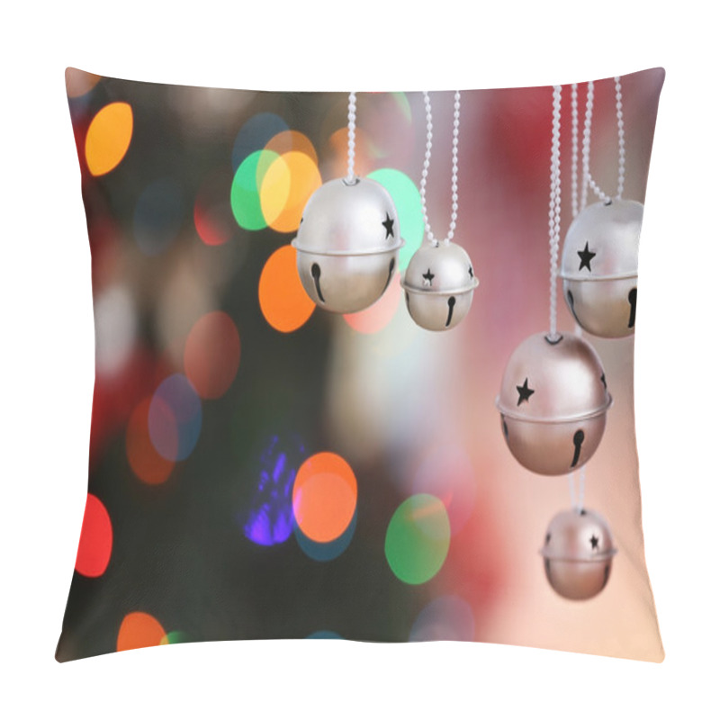 Personality  Jingle Bells On Blurred Christmas Lights Background, Closeup Pillow Covers