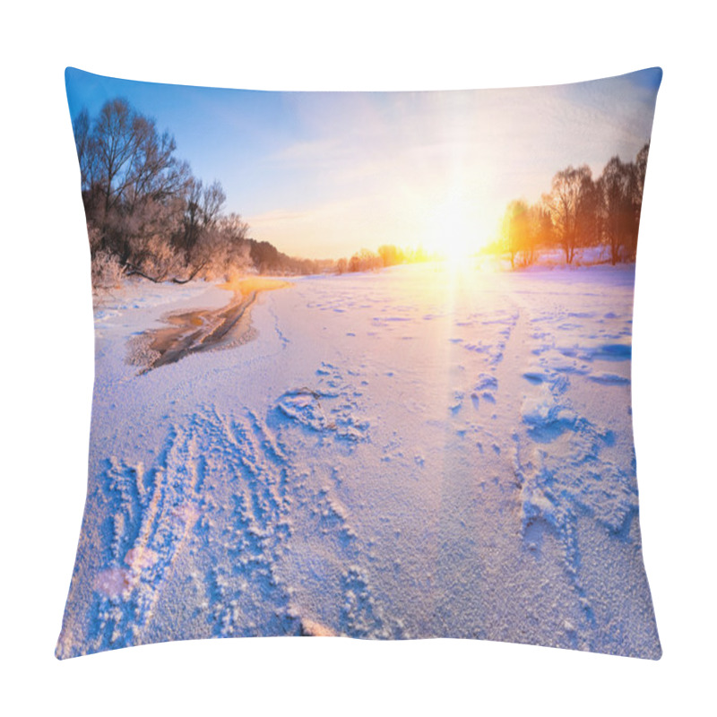 Personality  Sunrise Over The Frozen River - Winter Landscape Pillow Covers