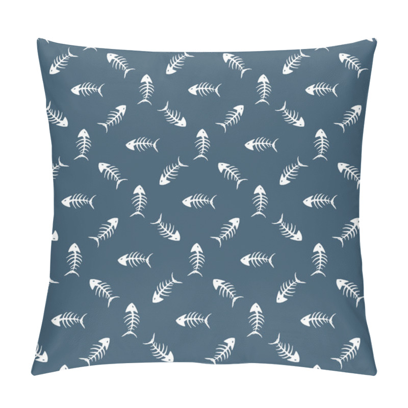 Personality  Fish Bones Seamless Pattern. Fish Skeleton Doodle, Hand Drawn Cartoon Vector Illustration Pillow Covers