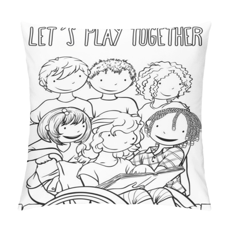 Personality  Multiethnic Group Of Kids (And Child Using A Wheelchair) Playing Together. Pillow Covers