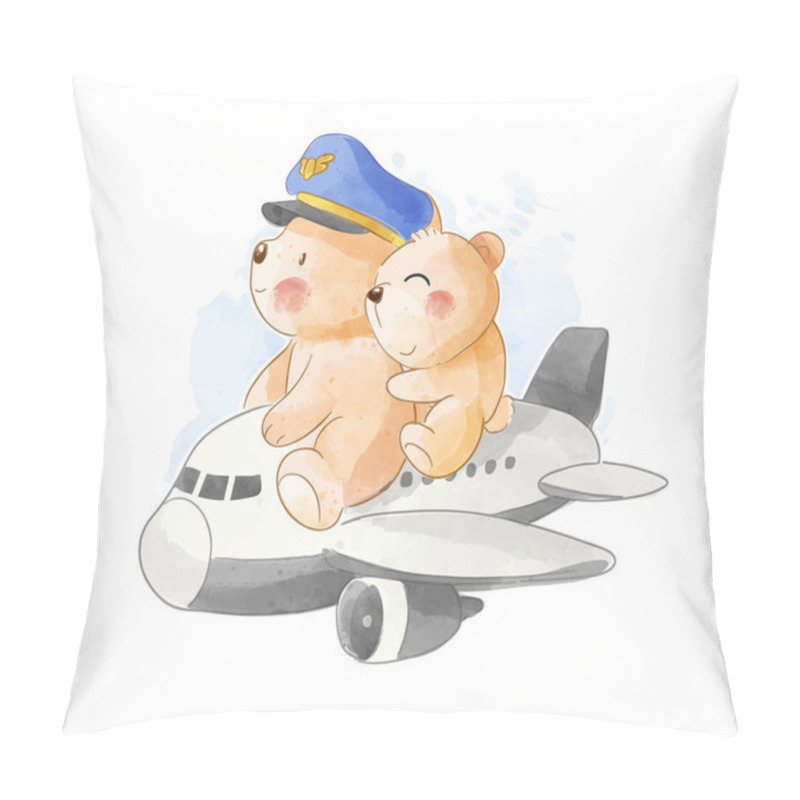 Personality  Cute Bears Pilot Couple Riding Airplane Illustration Pillow Covers