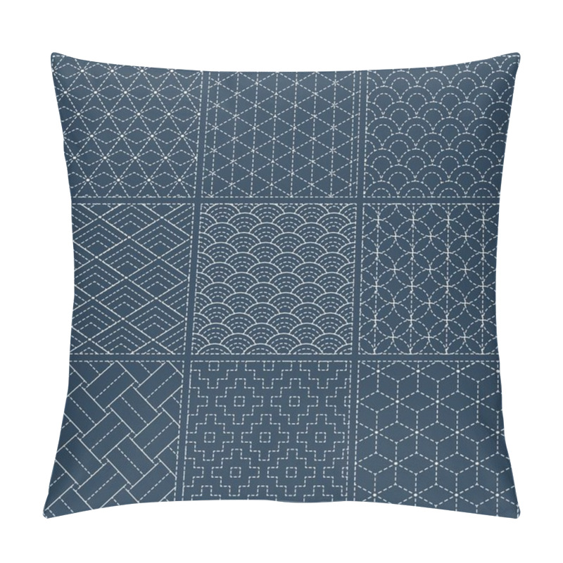 Personality  Sashiko Seamless Indigo Dye Pattern With Traditional White Japanese Embroidery, Vector Illustration Pillow Covers