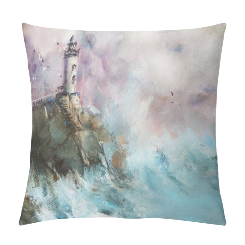 Personality  Lighthouse. Seascape. Oil. Pillow Covers