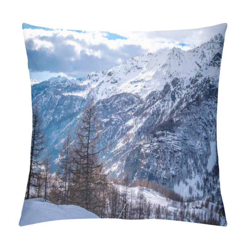 Personality  View Of The Mountains Near The Town Of Cervinia Between The Border With Italy And Switzerland. Beautiful Landscape In The Alps. Pillow Covers