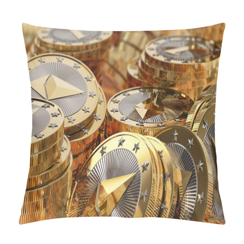 Personality  Stacks Of Ethereum Coins - Virtual Money - Cryptocurrency - 3D Rendering Pillow Covers