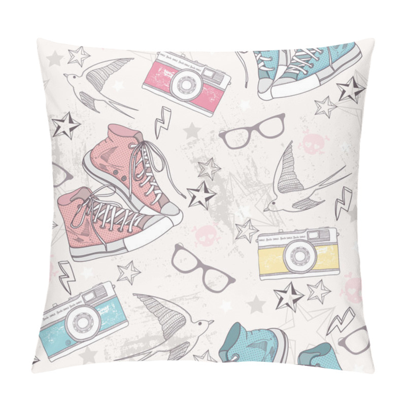 Personality  Cute Grunge Abstract Pattern. Seamless Pattern With Shoes, Photo Pillow Covers