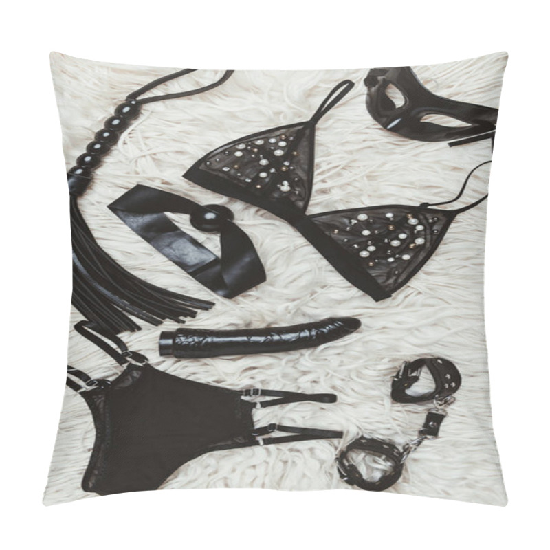 Personality  Sexy Lingerie And Bdsm Equipment With Dildo On White Carpet Pillow Covers