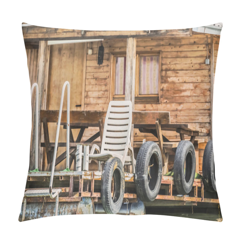 Personality  Old Wooden River Floating Raft Weekend House On Sava River Pillow Covers