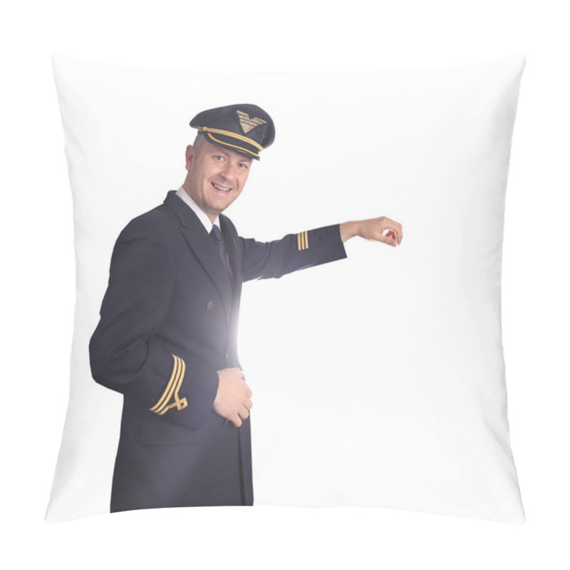 Personality  Joyful Captain In Uniform On A White Background Pillow Covers