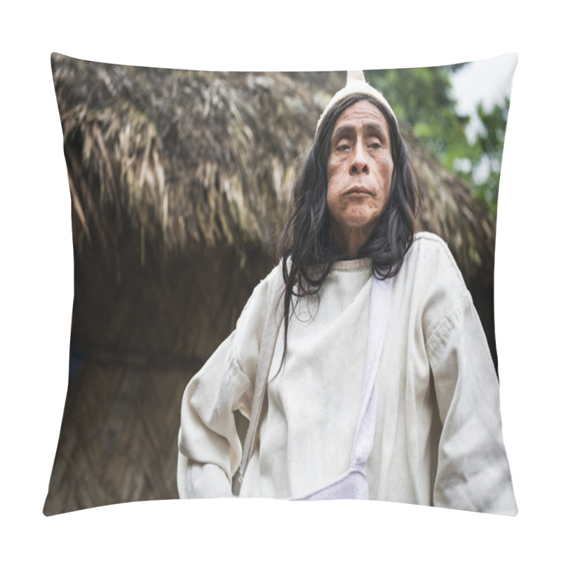 Personality  Kogi Mamas (shaman) Chewing Coca Leaves In Front Of A Hut In The Forest In The Sierra Nevada De Santa Marta, Colombia Pillow Covers