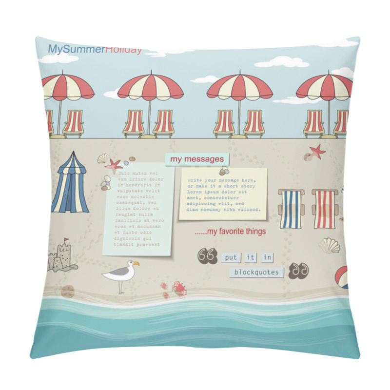 Personality  Rows Of Red, White Umbrellas On A Sandy Beach By The Sea, With Lounge Chairs Pillow Covers