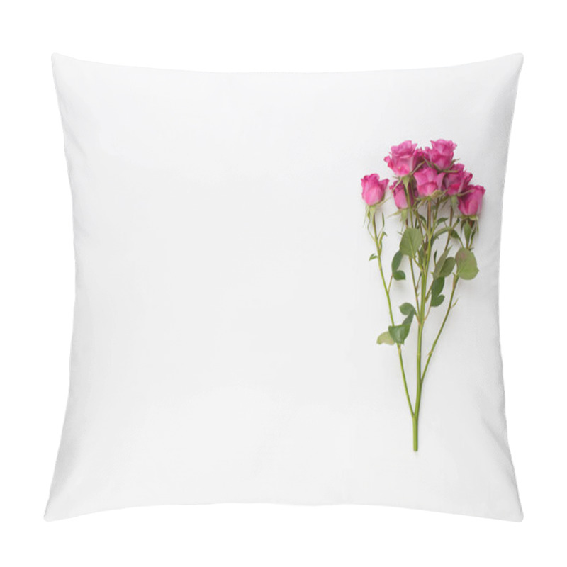 Personality  Flowers Composition. Frame Made Of Red Rose On White Wooden Back Pillow Covers