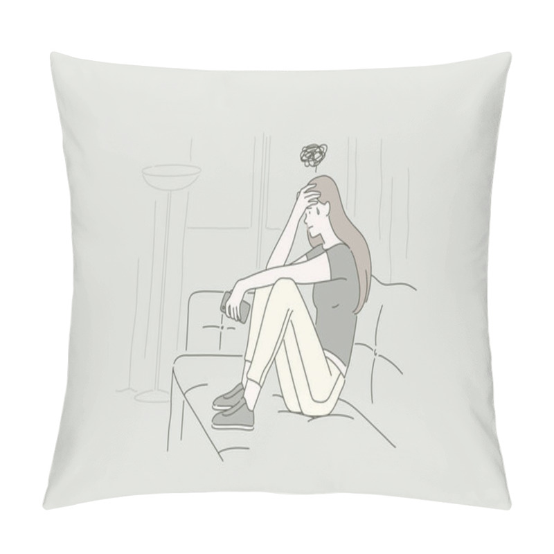 Personality  Concept Of A Young Upset Woman. Desperate Girl Frustrated By Problem With Work Or Relationships, Feeling Anxiety And Disappointment, Psychological Trouble , Having Loneliness Pillow Covers