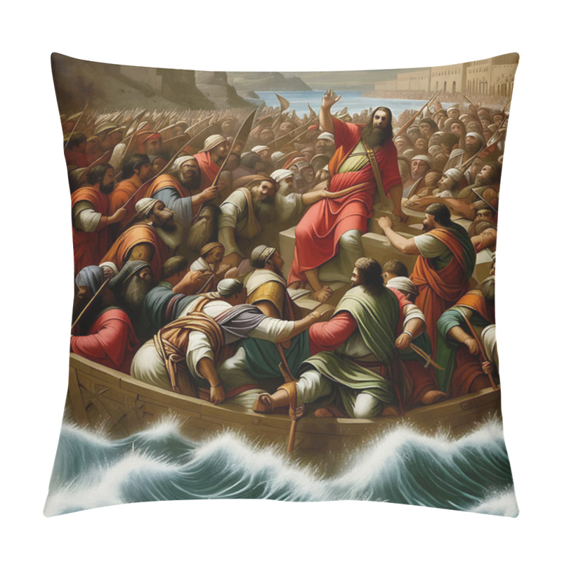 Personality  Moses With Israelites Biblical Exodus Event Illustration Pillow Covers