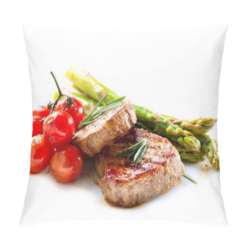 Personality  Grilled Beef Steak Meat Over White Pillow Covers