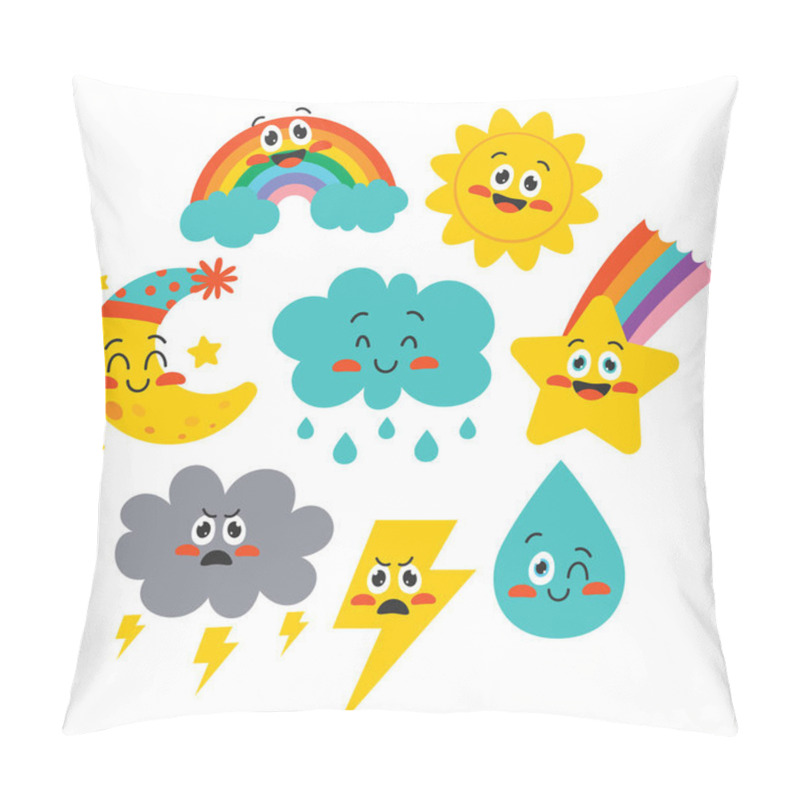 Personality  Cute Cartoon Weather Characters Posing Pillow Covers