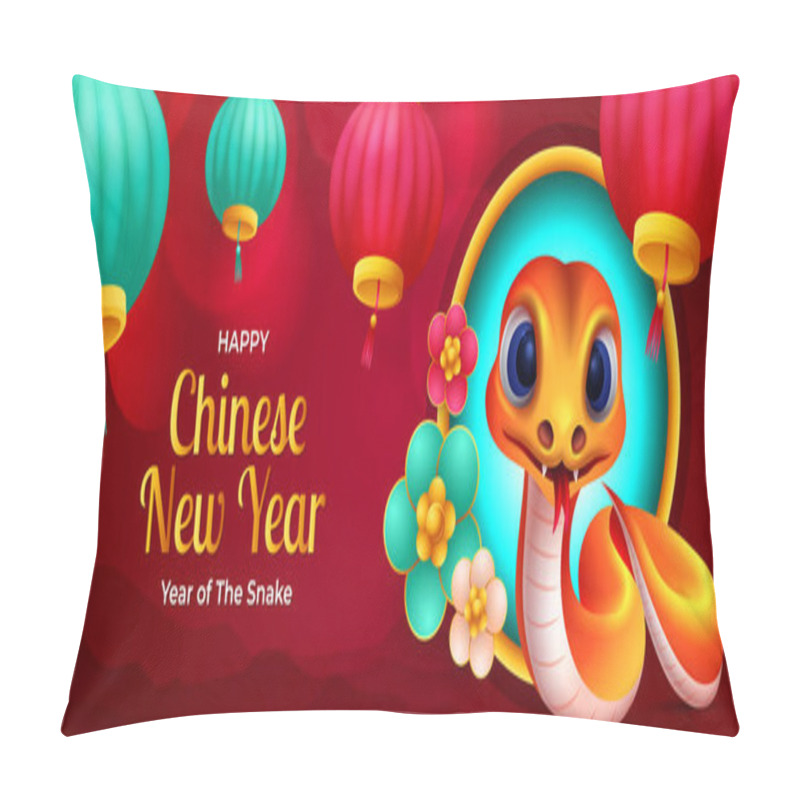 Personality  Happy Chinese New Year 2025, Cute Cartoon Snake With Hanging Lantern Decoration  Pillow Covers