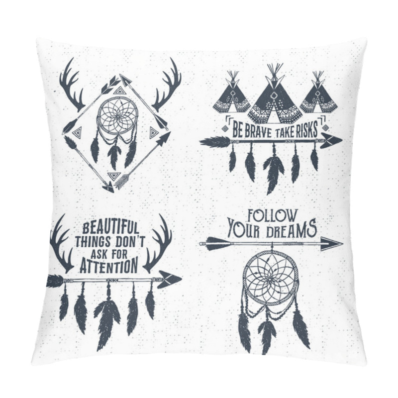 Personality  Hand Drawn Tribal Labels Set And Lettering. Pillow Covers