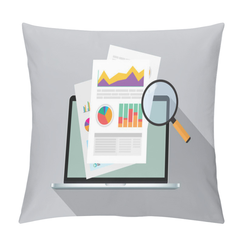 Personality  Business Report Paper With Graph Online On Top Of Notebook Vector Graphic Illustration Pillow Covers