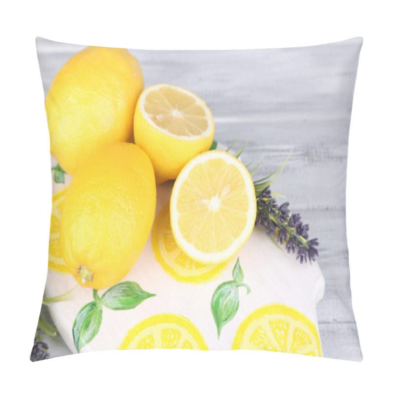 Personality  Still Life With Fresh Lemons And Lavender On Wooden Table Pillow Covers