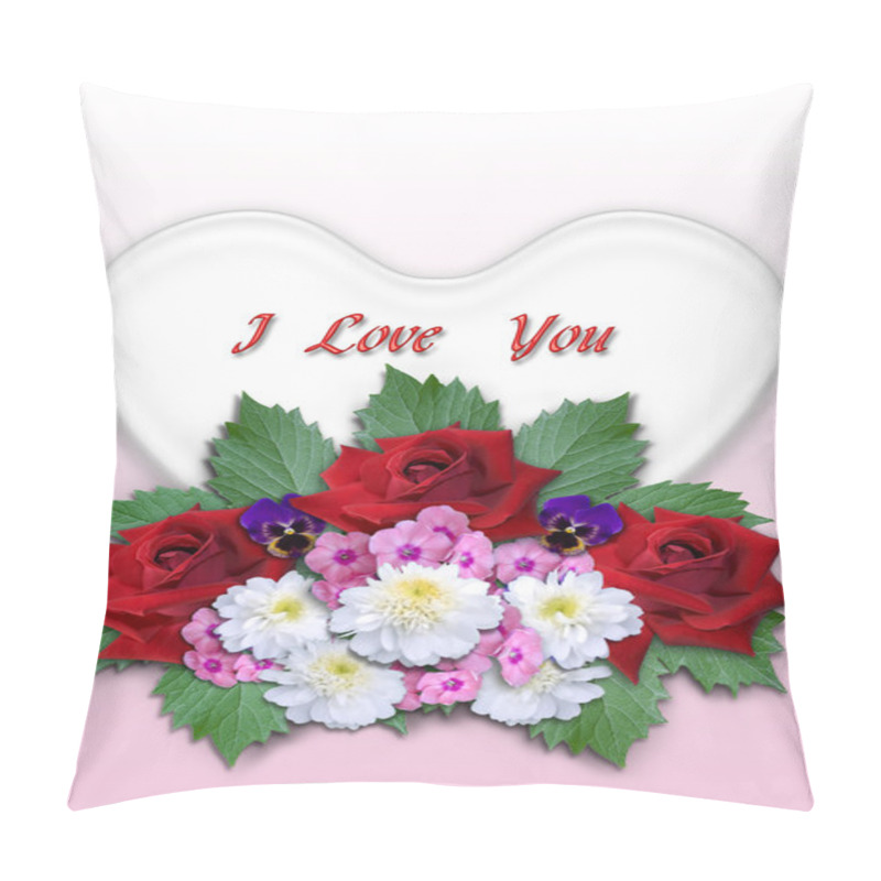 Personality  Bouquet Of Flowers With A White Heart On A Gradient Pink Background Pillow Covers