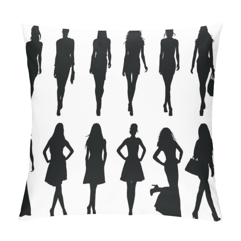 Personality  Set Beautiful Fashion Girl Silhouette On A White Background Pillow Covers