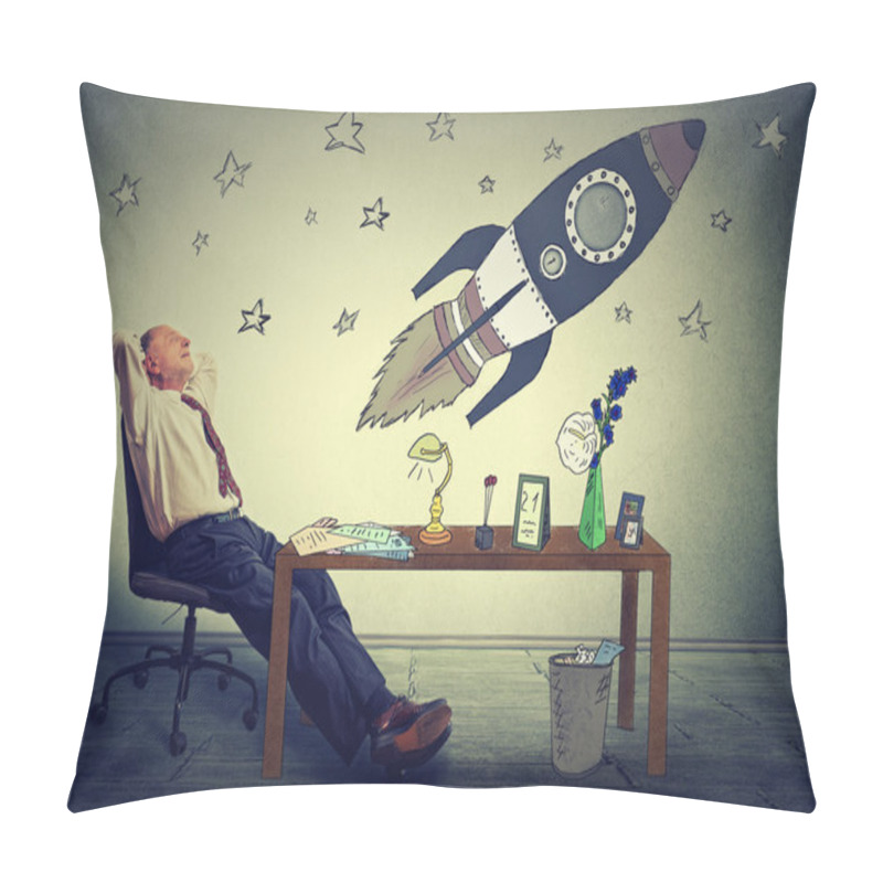 Personality  Business Man Relaxing At His Desk In Office Daydreaming Of Space Tourism Pillow Covers