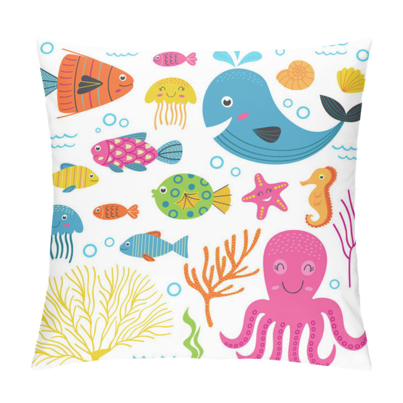 Personality  Set Of Isolated With Marine Animals  Part 1 - Vector Illustration, Eps Pillow Covers