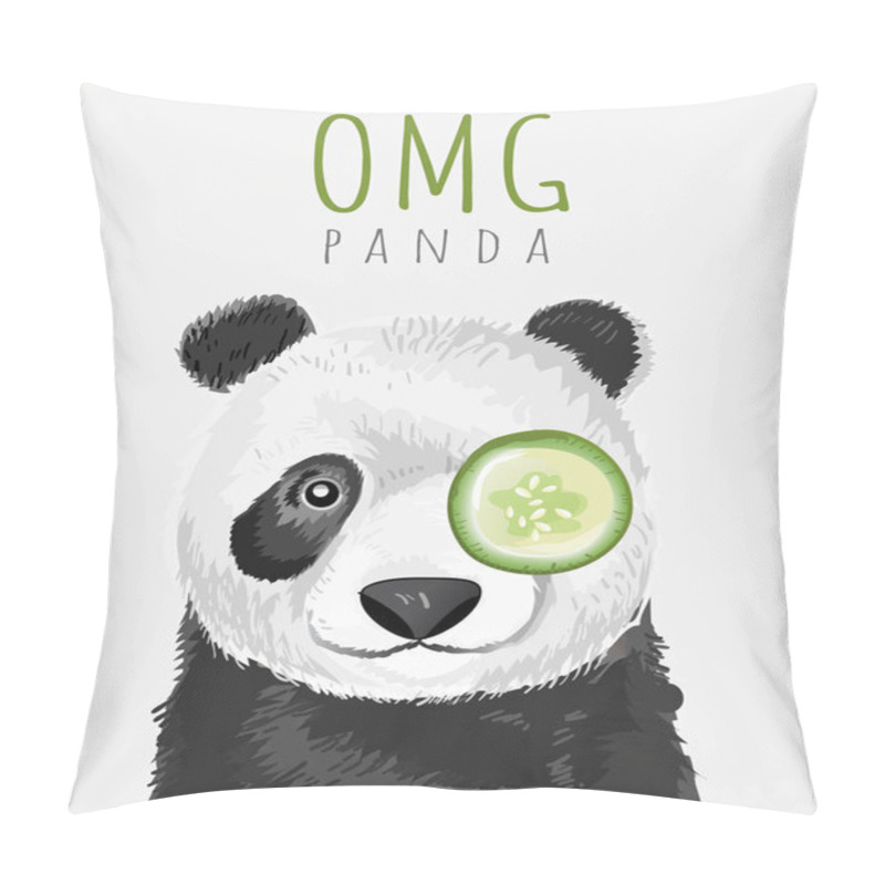 Personality  Typography Slogan And Hand Drawn Panda With Cucumber  For Printing, T Shirt.vector Illustration  Pillow Covers