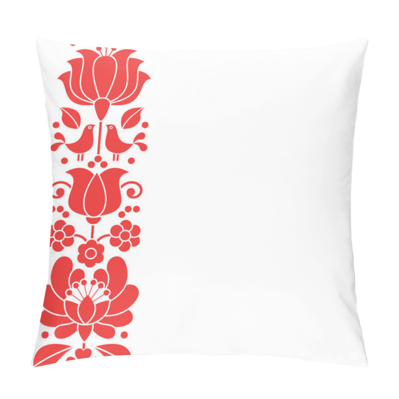 Personality  Hungarian Folk Art Vector Greeting Card Or Wedding Invitation, Red Floral Design Inspired By Traditional Embroidery Pillow Covers