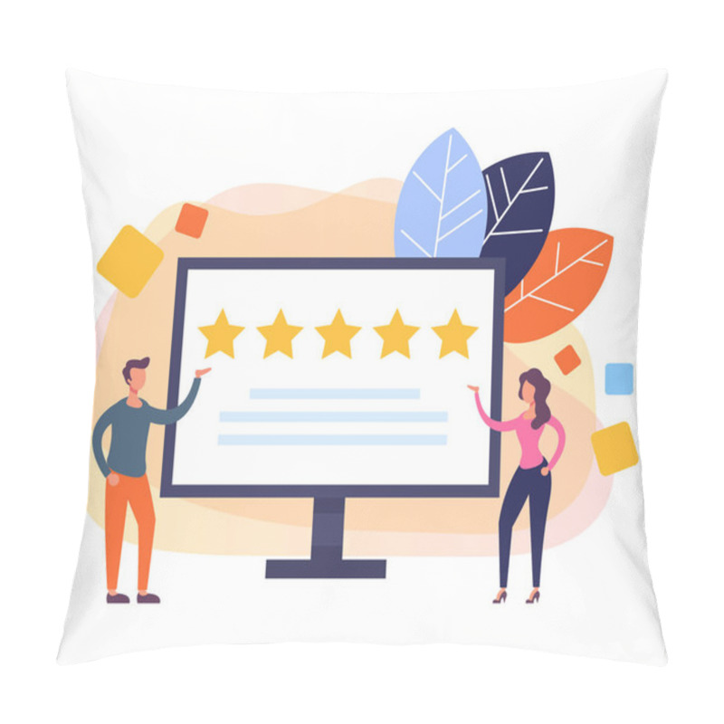 Personality  Feedback Rating Service Mobile App Concept. Vector Flat Cartoon Graphic Design Illustration Pillow Covers