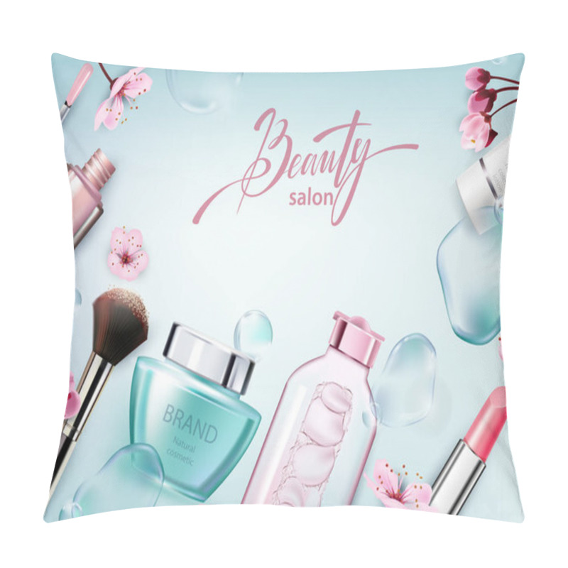 Personality  Beauty Cosmetic Makeup Background. Fashion Woman Make Up Product, Brushes, Lipstick, Nail Polish Collection. Cosmetology Make-up Accessories Banner, Top View. Pillow Covers