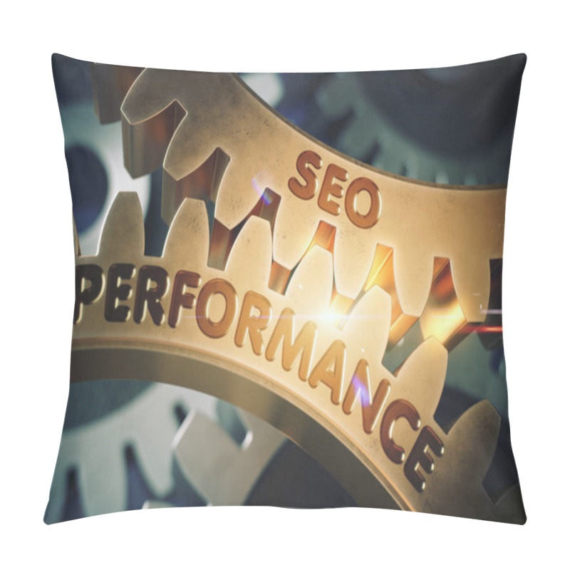 Personality  SEO Performance On Golden Metallic Gears. 3D Illustration. Pillow Covers