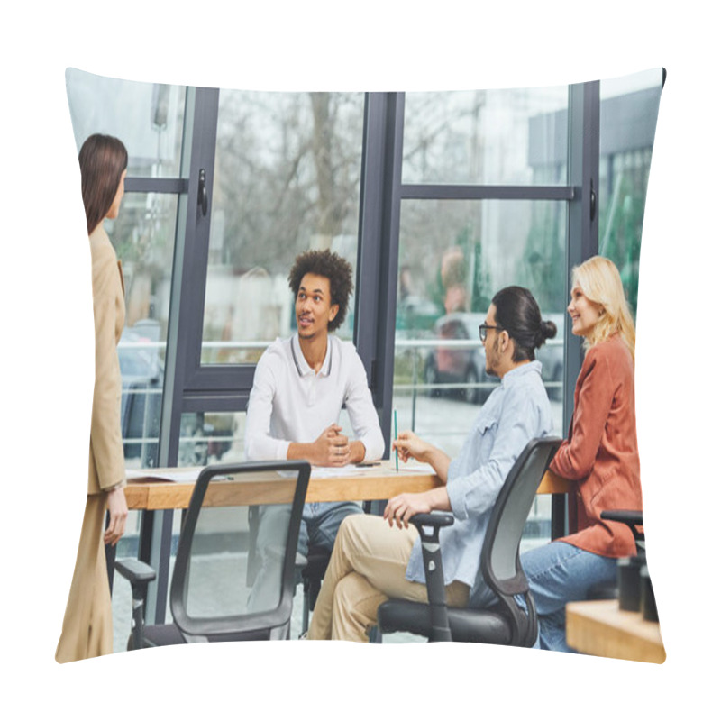 Personality  Group Of Hard-working Job Seekers In A Business Office Setting Having A Job Interview. Pillow Covers